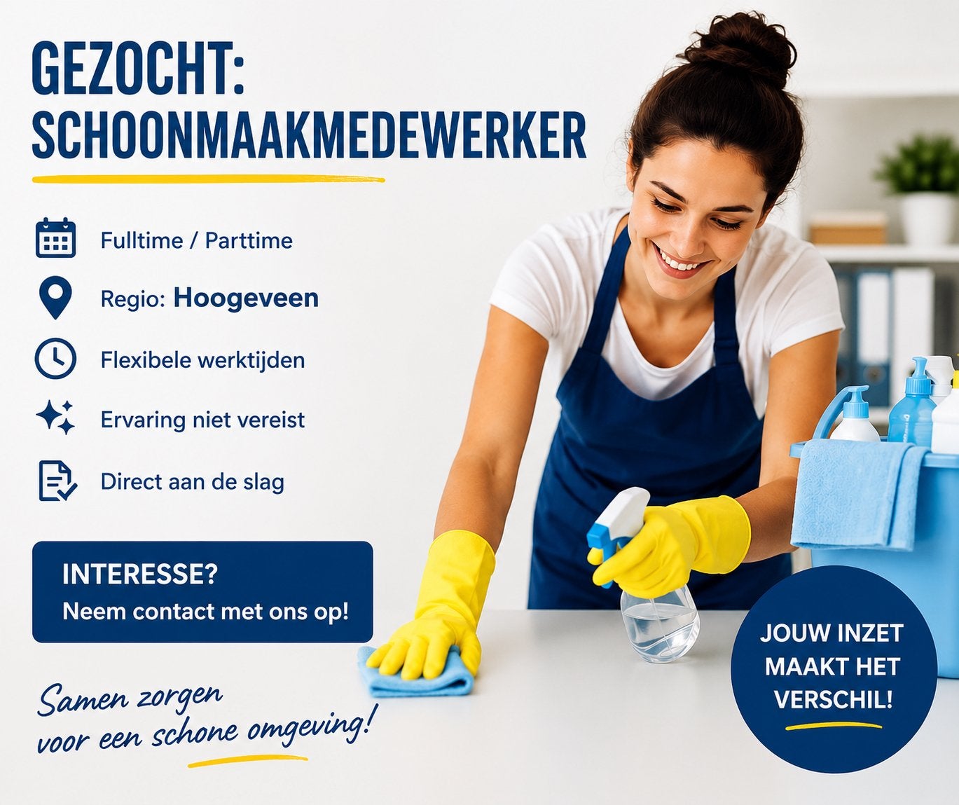 parttime of fulltime baan, Vacatures, Vacatures | Schoonmaak en Facilitaire diensten, Vast contract, Overige uren, Overige niveaus