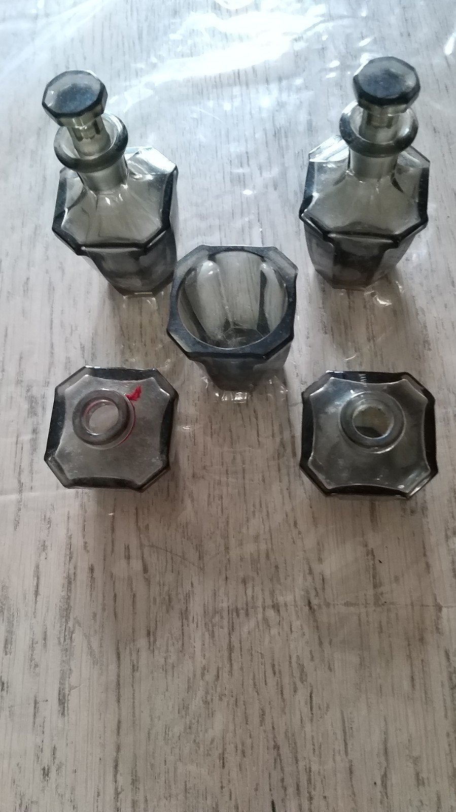 Set van 5 rookglazen karafjes/flesjes, Antiek en Kunst, Ophalen of Verzenden