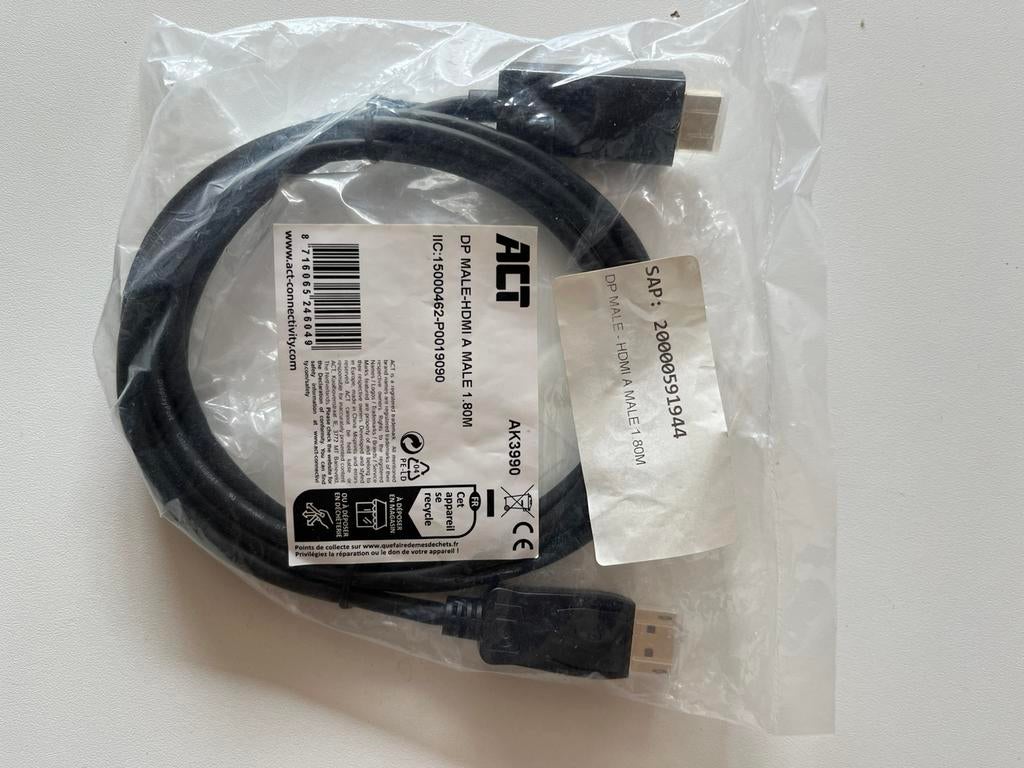 Displayport naar HDMI kabel, nieuw, Ophalen, Nieuw
