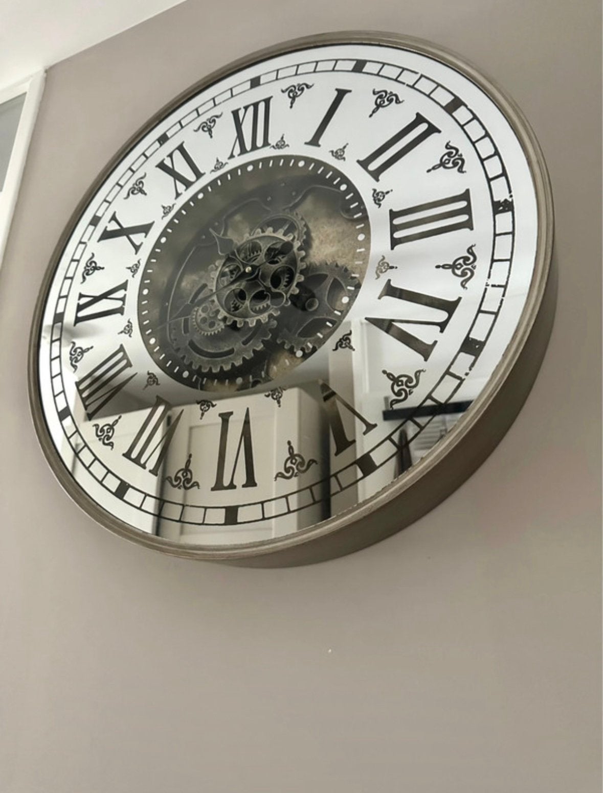 Wandklok met Tandwielen – 60 cm – Brons/Goud/Spiegel, Ophalen of Verzenden, Zo goed als nieuw, Goud, Wandklok