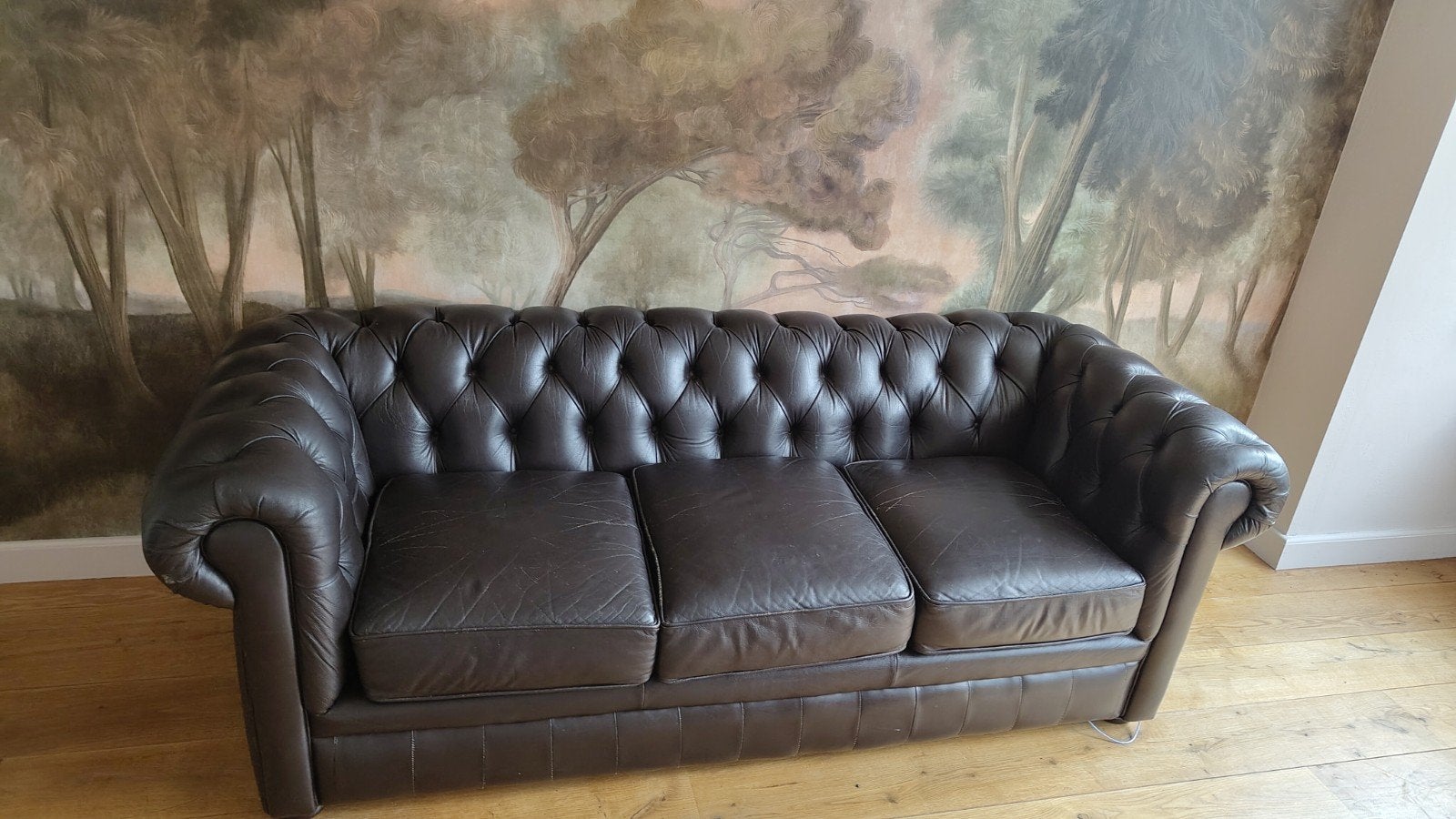 Echte Chesterfield 3-zits bank in goede staat, Ophalen, Gebruikt, Chesterfield, Driepersoons