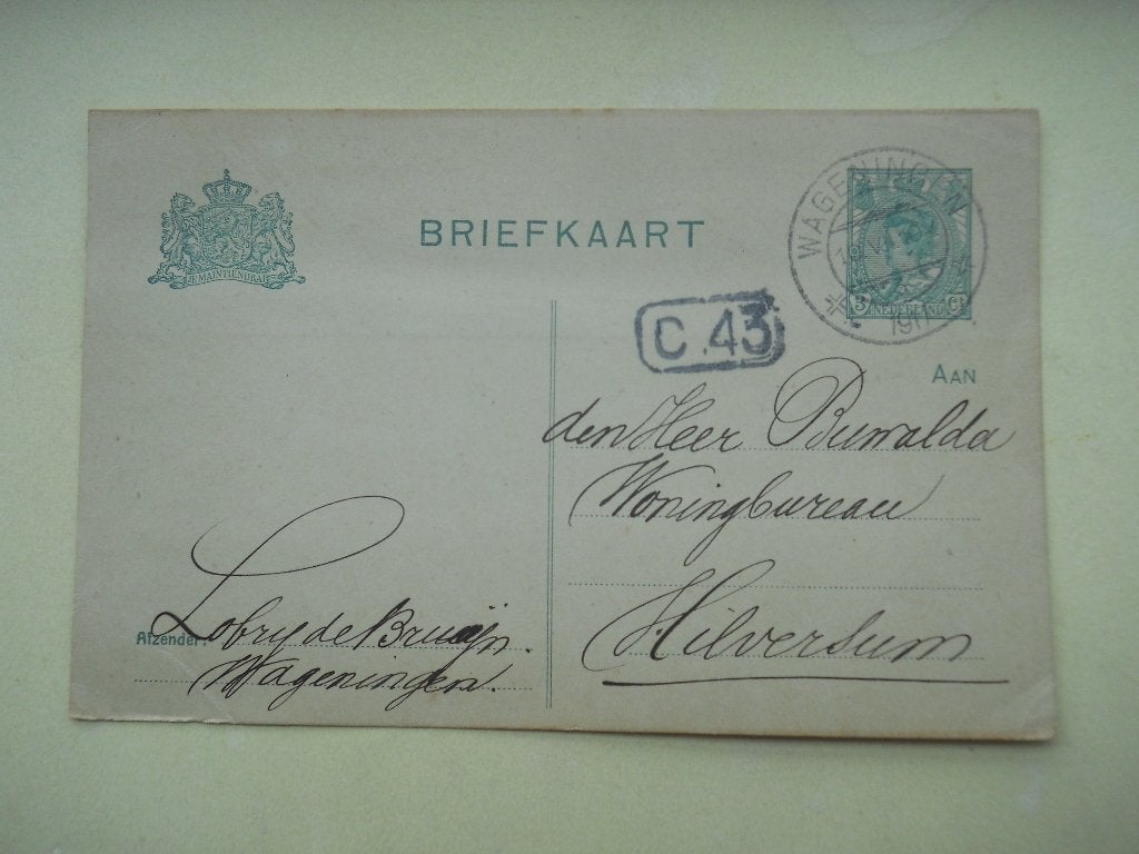 Nederland Briefkaart Kon. Wilhelmina Rondstempel Wageningen, Postzegels en Munten, Brieven en Enveloppen | Nederland, Ophalen of Verzenden