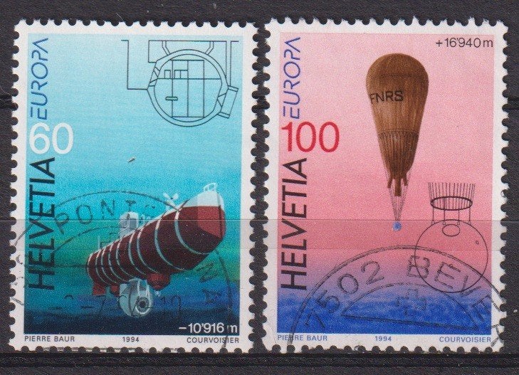 Zwitserland 1994 EUROPA Onderzeeboot Luchtballon, Verzenden, Gestempeld, Overige thema's