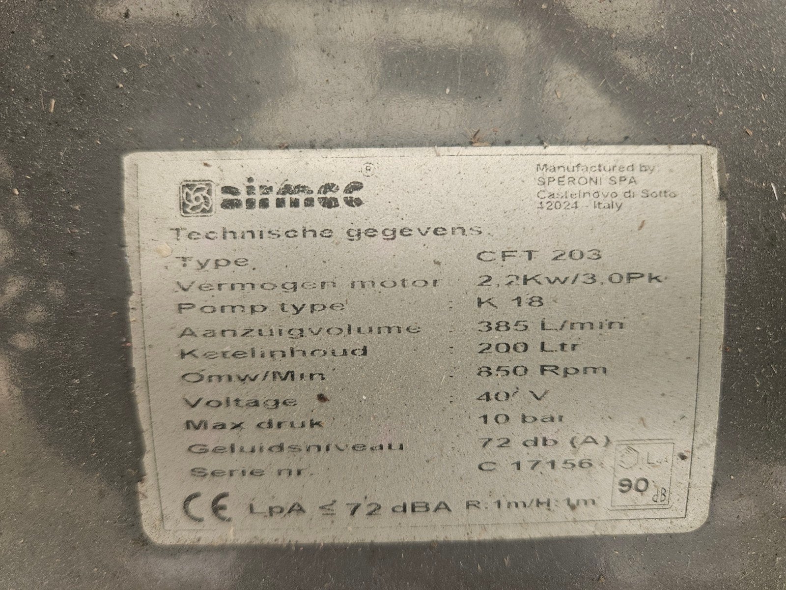Airmee CFT 203 Compressor - 200L, 10 bar, 385 L/min, Ophalen