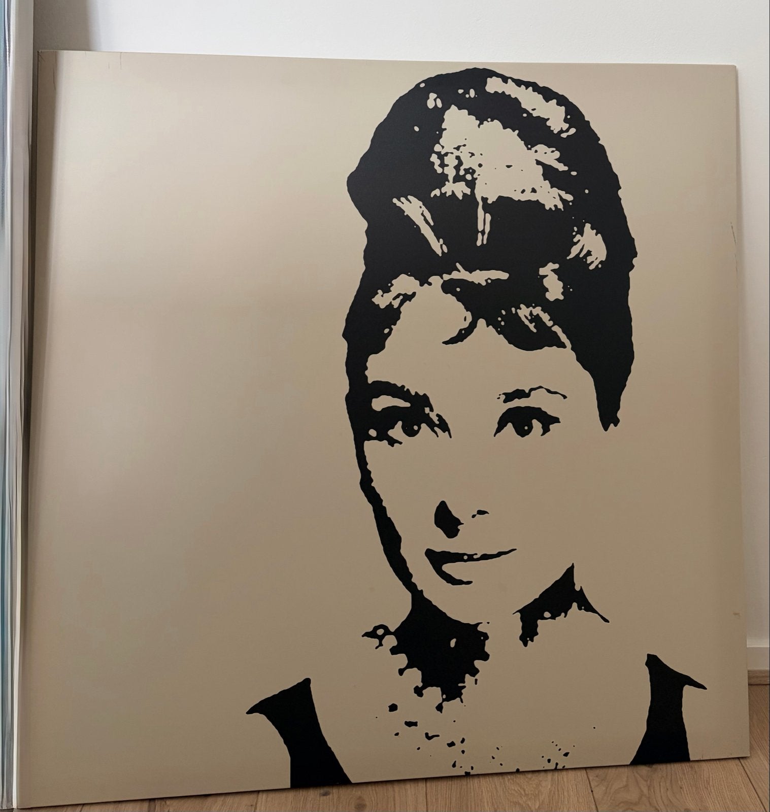 Groot schilderij Audrey Hepburn - Pop Art Stijl, Antiek en Kunst, Ophalen, Film, Hout, Print