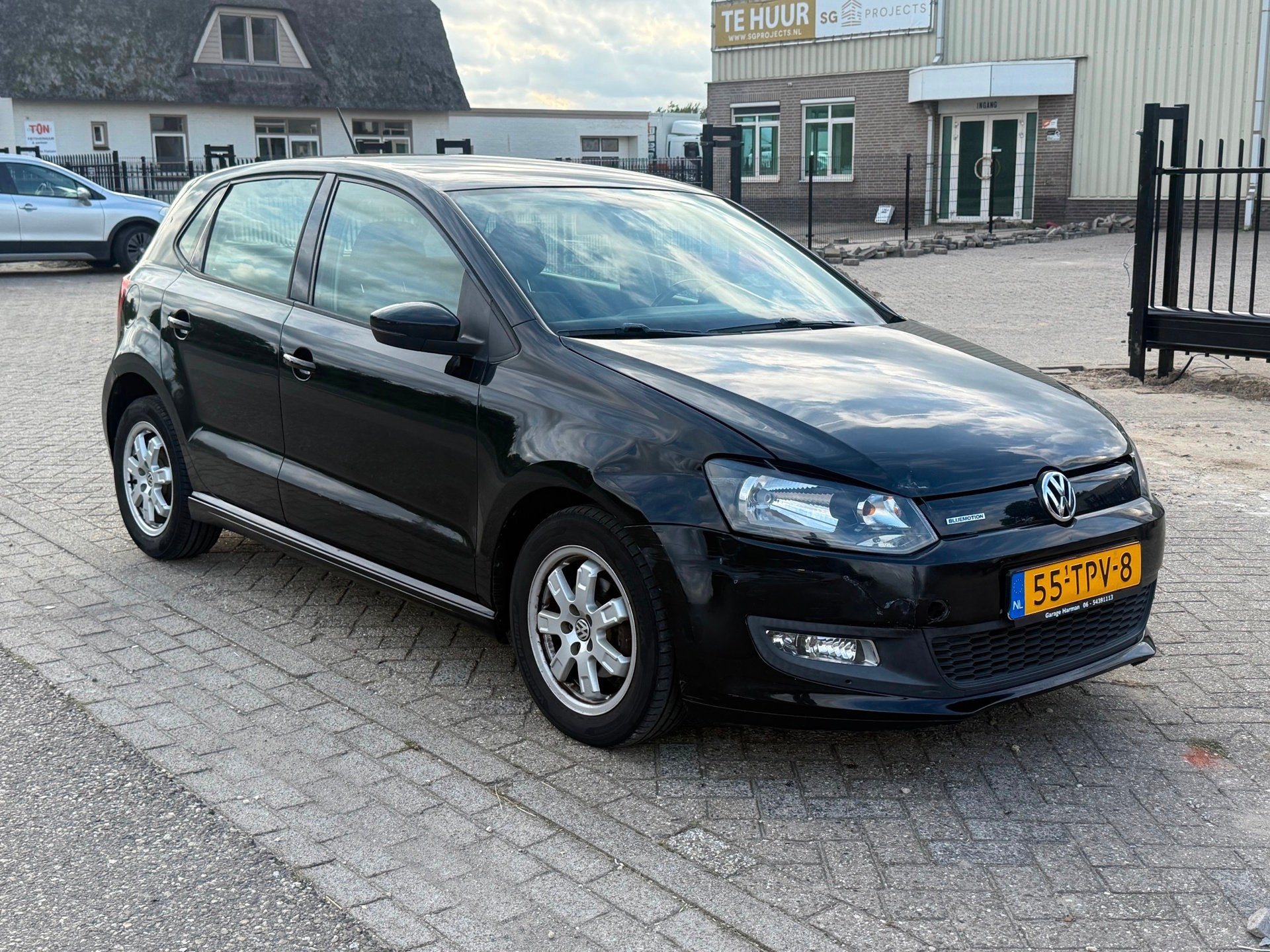 Volkswagen Polo 1.2 TDI BlueMotion Bj 2012 Zwart 5Drs Airco, Voorwielaandrijving, Stof, Gebruikt, 96 €/maand
