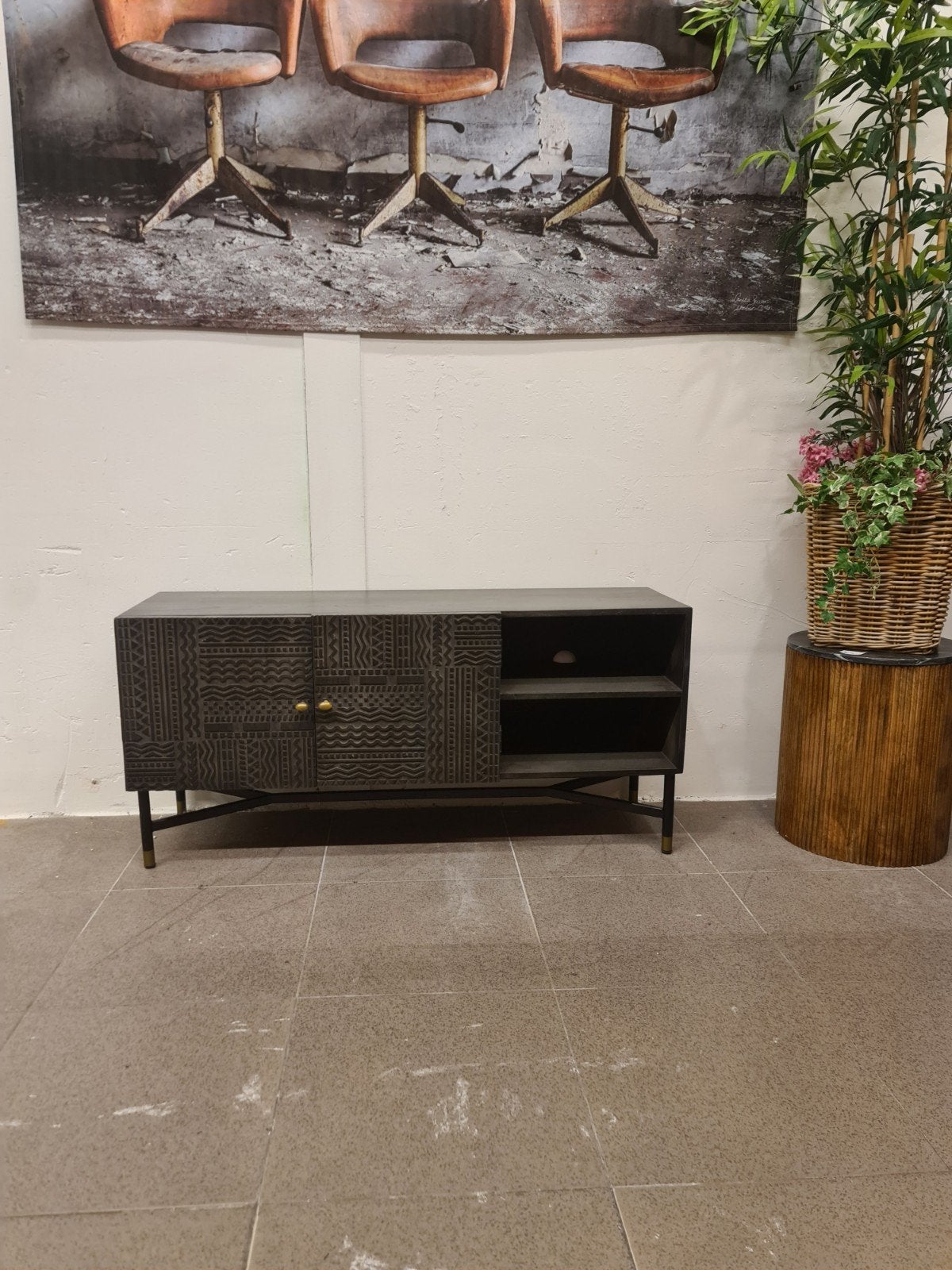 Nieuw tv meubel Eleonora Isa 160x60x40cm donker mango messin, Ophalen, Hout, Zwart, .