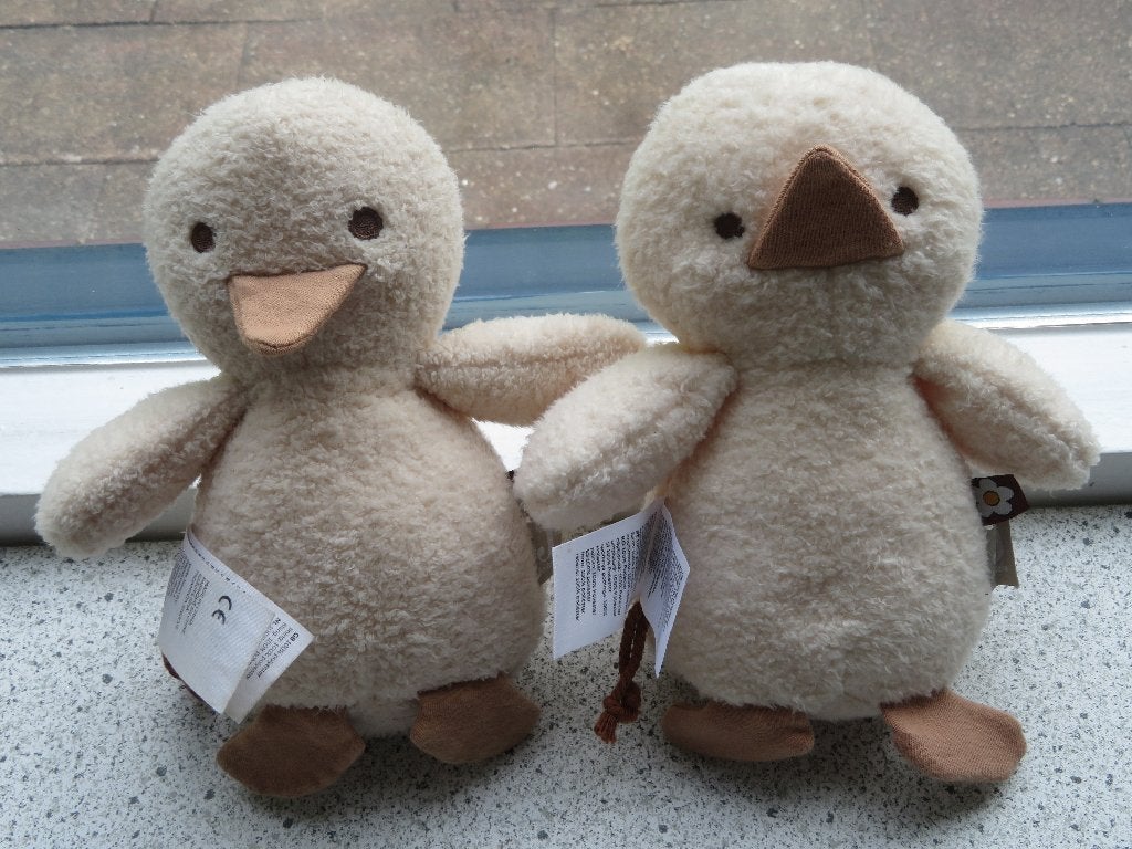 2 x Eend Duck eendje knuffel merk Jollein super zacht, Ophalen of Verzenden, Zo goed als nieuw, Eend, Wasbaar