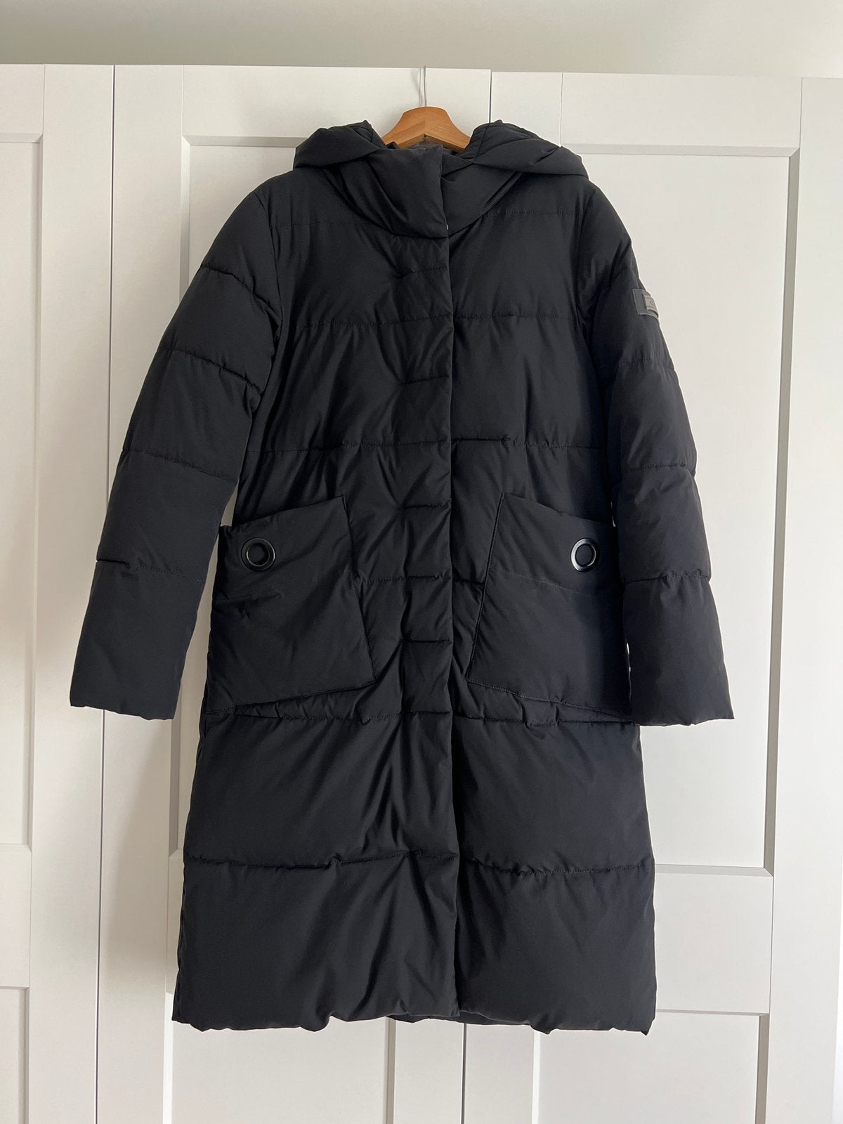 Dames zwarte winterjas, maat S/M, Ophalen of Verzenden, Zo goed als nieuw, Maat 38/40 (M), Zwart
