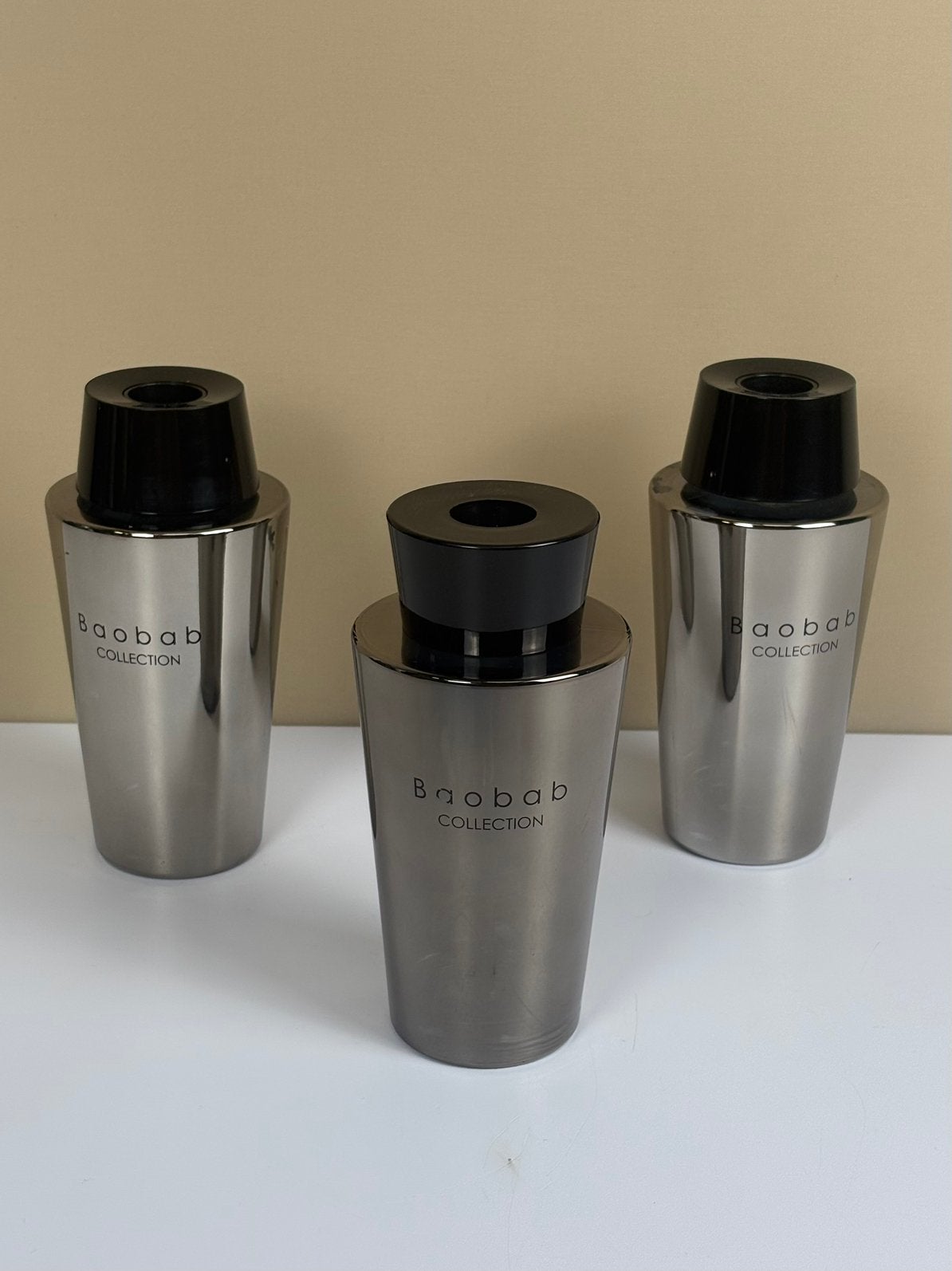 3 x Baobab Collection geurstokjes houders glas chroom/grijs, Huis en Inrichting, Woonaccessoires | Kandelaars en Kaarsen, Overige merken