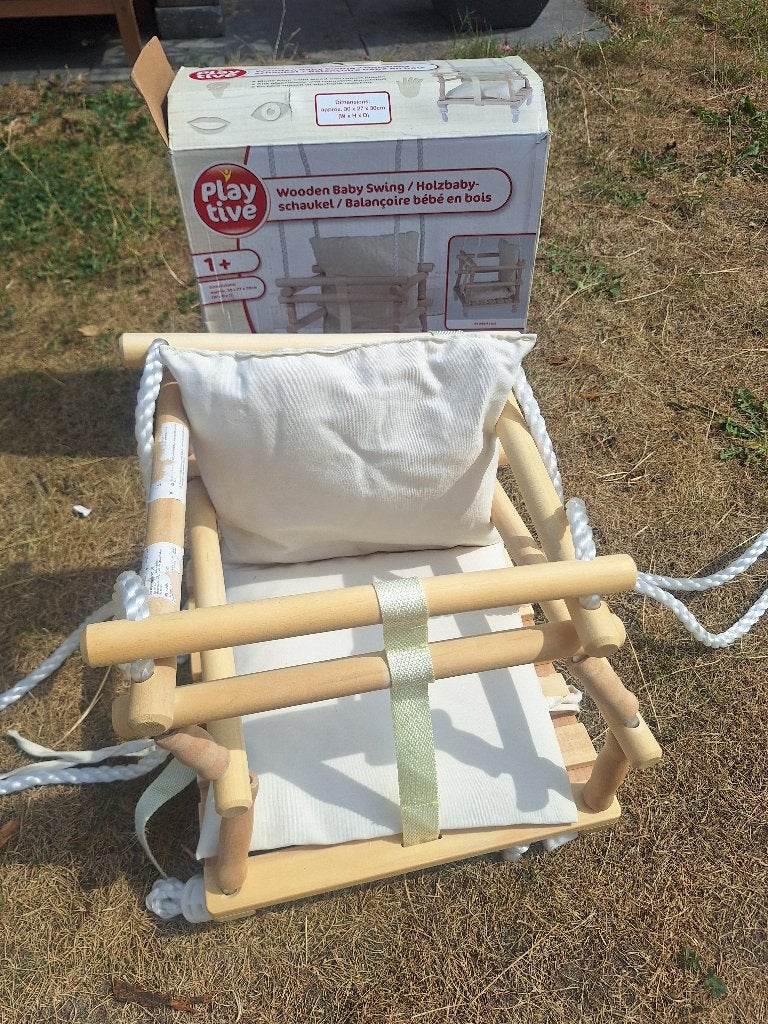 Houten babyschommel met kussen, Ophalen of Verzenden, Zo goed als nieuw