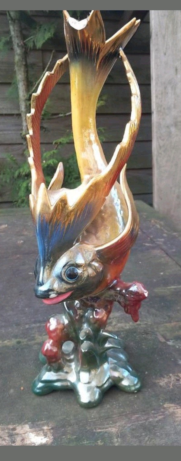 Vintage Keramische Vissen Vaas - Uniek Decoratief Stuk, Antiek en Kunst, Antiek | Vazen, Ophalen of Verzenden