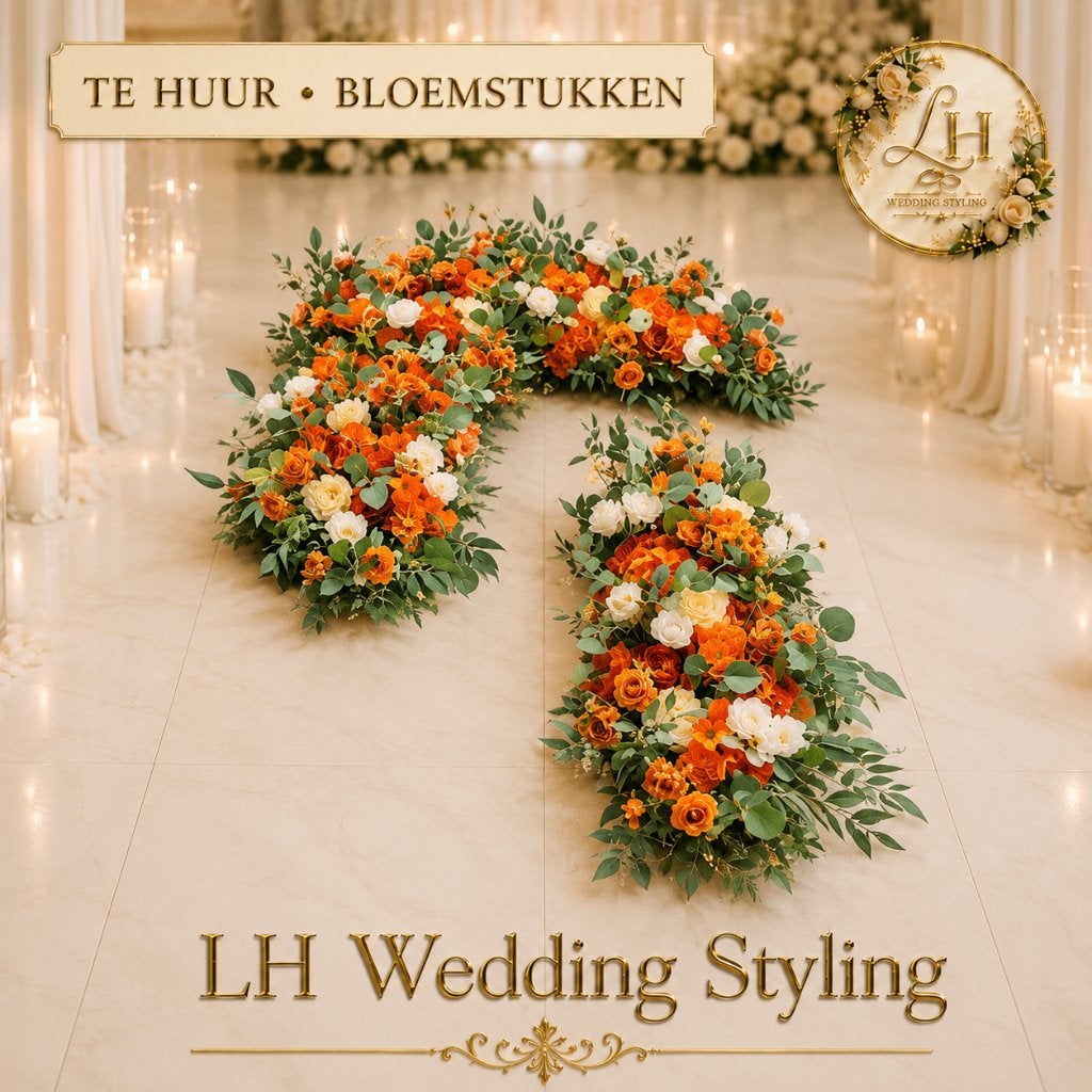 Te huur: luxe oranje-witte bloemstukken voor bruiloft, Ophalen, Zo goed als nieuw, Geboorte of Huwelijk