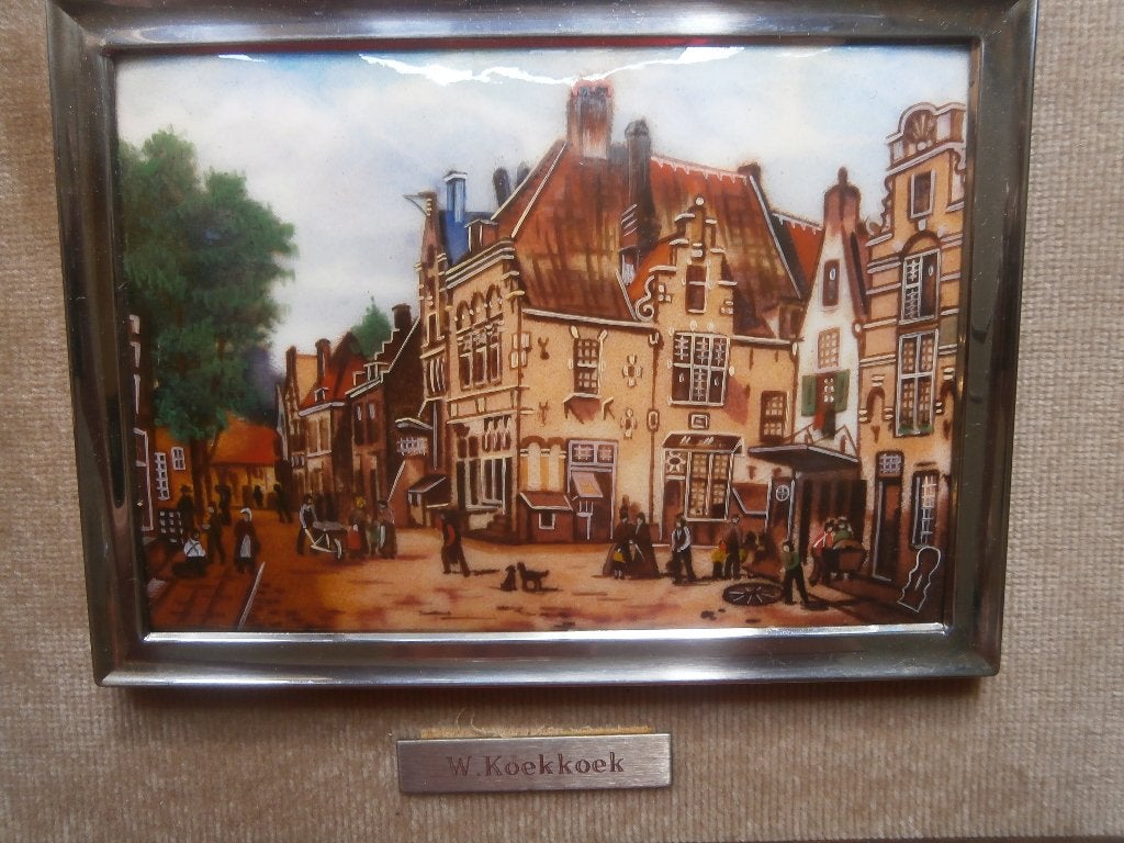 W..KOEKKOEK, Mooi stadsgedeelte in Emaille in lijstje, Ophalen, Overige technieken, Stads- / dorpsgezicht