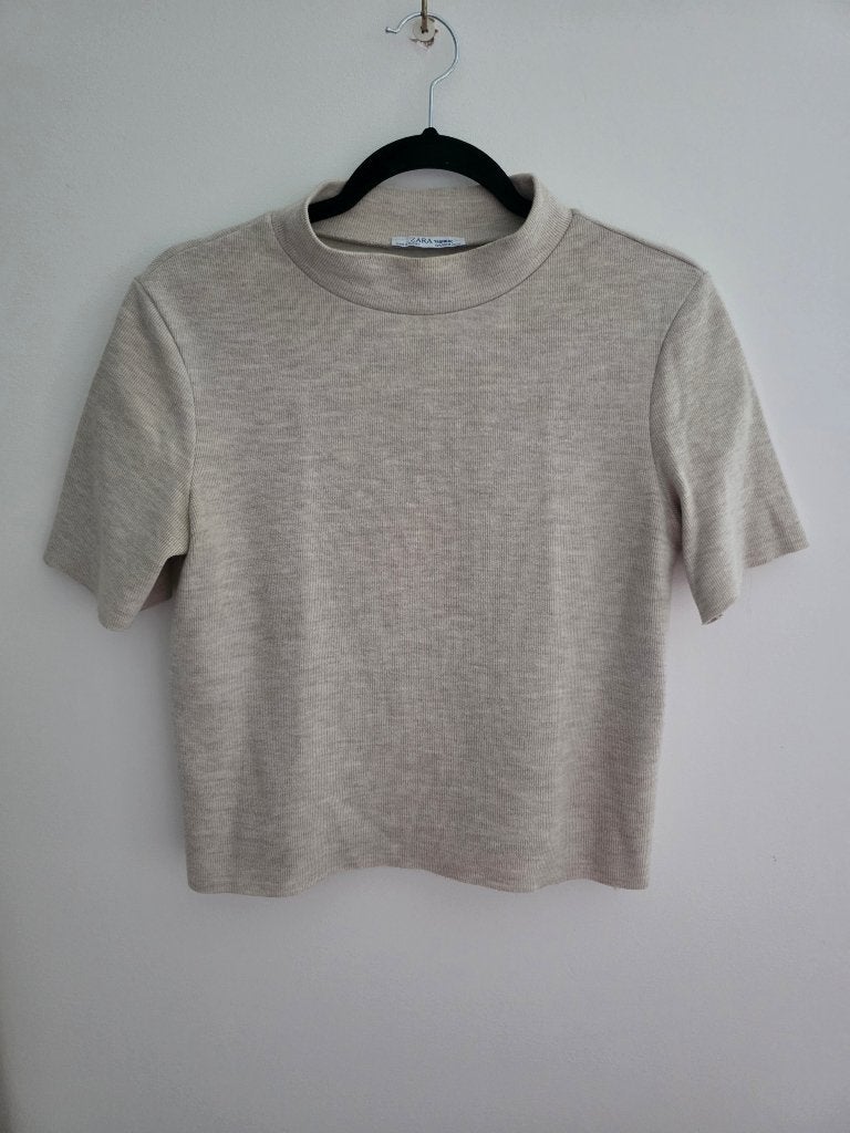 Zara cropped shirt maat M, Beige, Ophalen of Verzenden, Zo goed als nieuw, Korte mouw