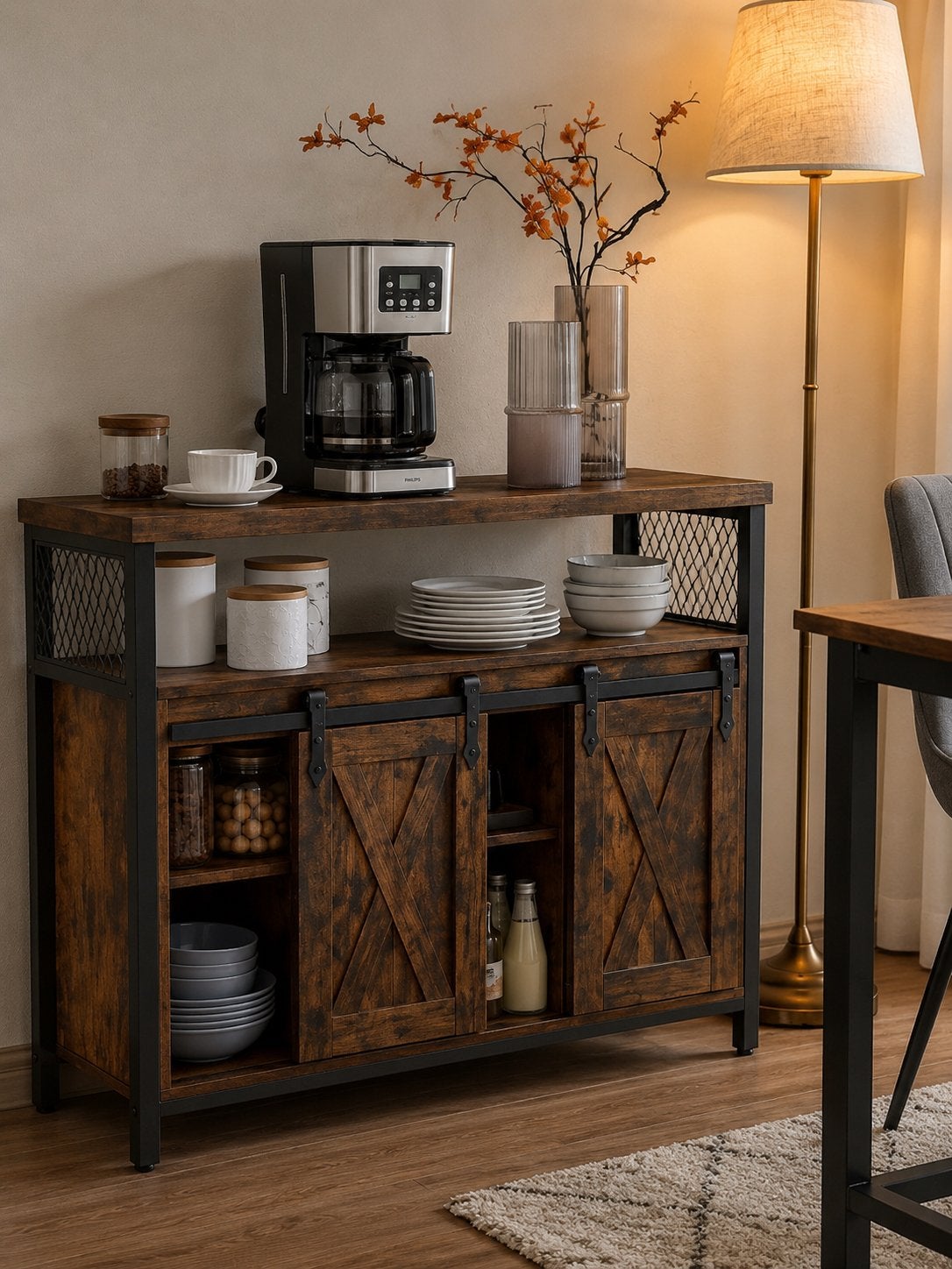 VASAGLE Dressoir Keukenkast met Schuifdeuren Industrieel, 100 tot 150 cm, Verzenden, Nieuw, 25 tot 50 cm