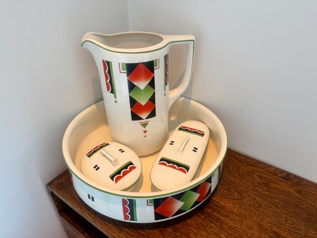 Vintage Art Deco wastafelset - Société Céramique (jaren '30), Ophalen of Verzenden