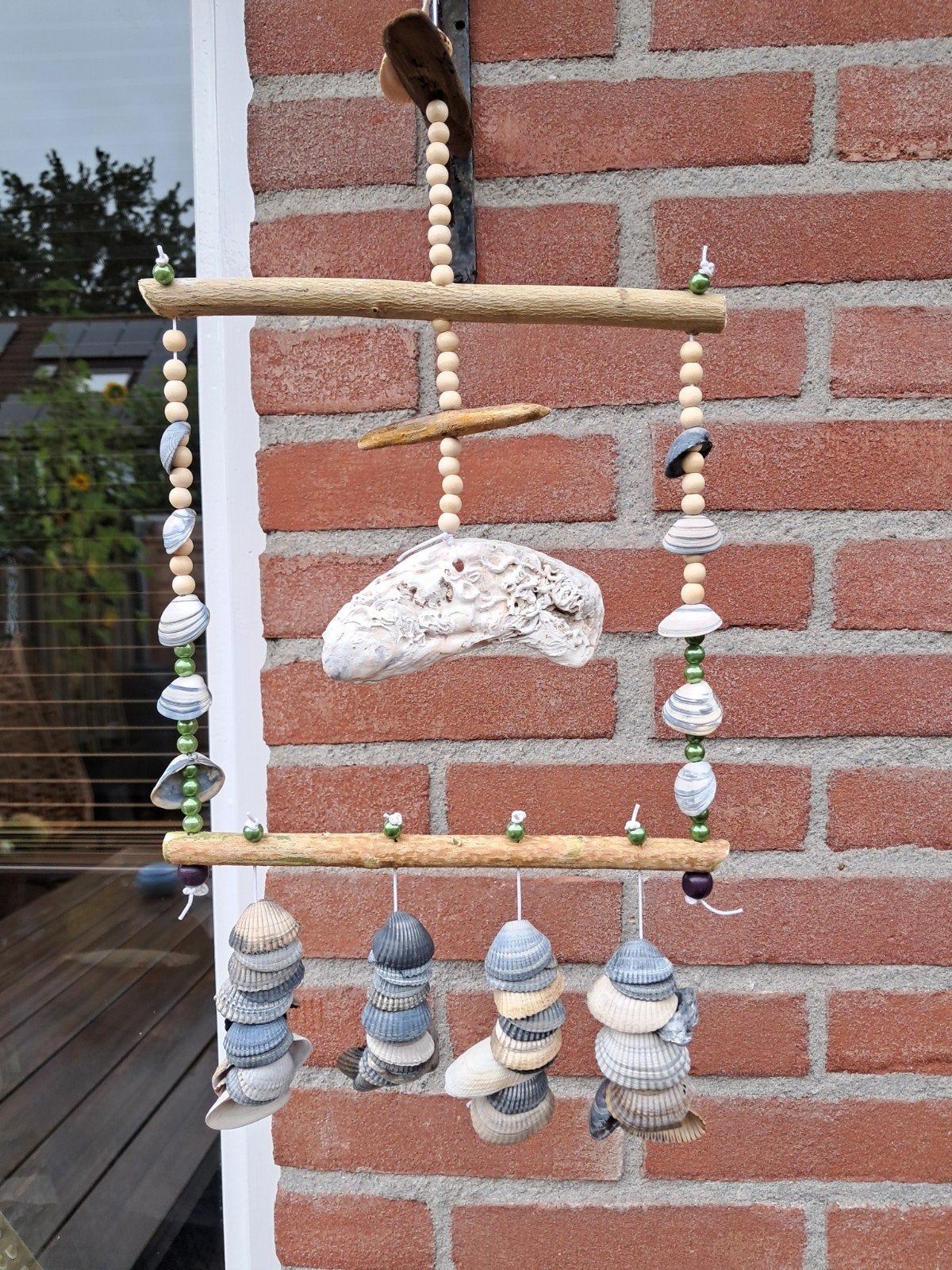 Unieke handgemaakte windgong van schelpen en drijfhout, Ophalen, Meerkleurig, Natuurlijk materiaal, Landelijk