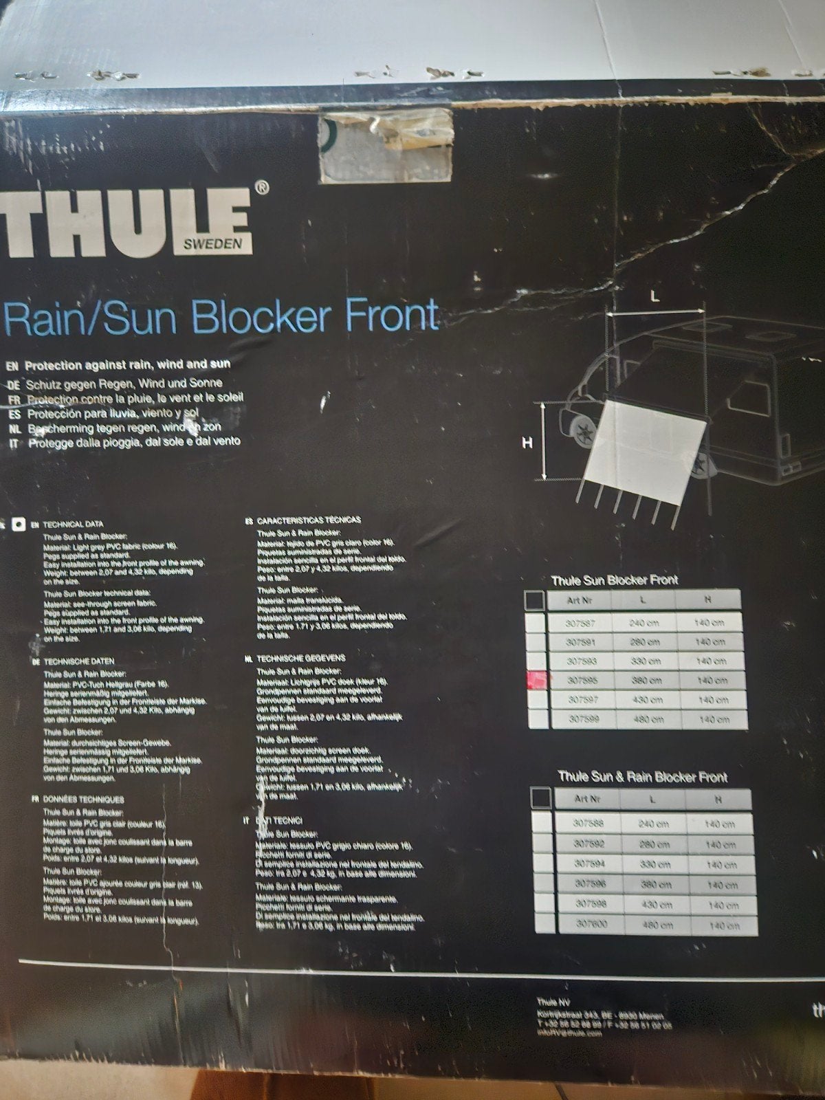 Thule Rain/Sun Blocker Front 3.80M Transparant, Ophalen of Verzenden, Nieuw