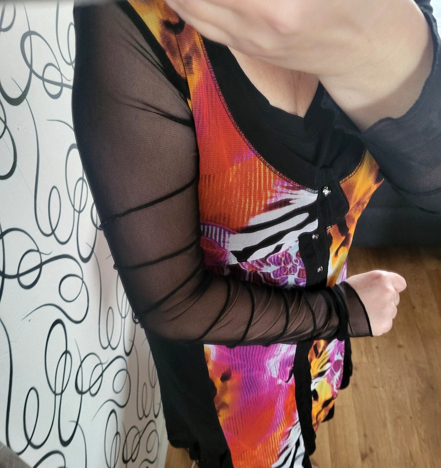 Dolce Vita jurk met lange doorschijnende mouwen, Maat 38/40 (M), Zwart, Ophalen of Verzenden, Zo goed als nieuw