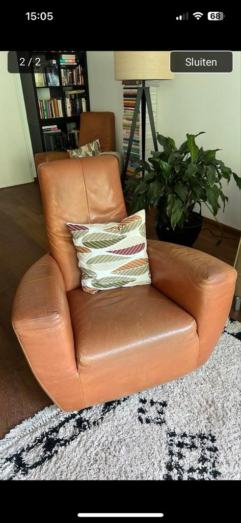 Design fauteuil, Label Longa - Gerard van den Berg Design, Ophalen, Gebruikt, Leer, 75 tot 100 cm