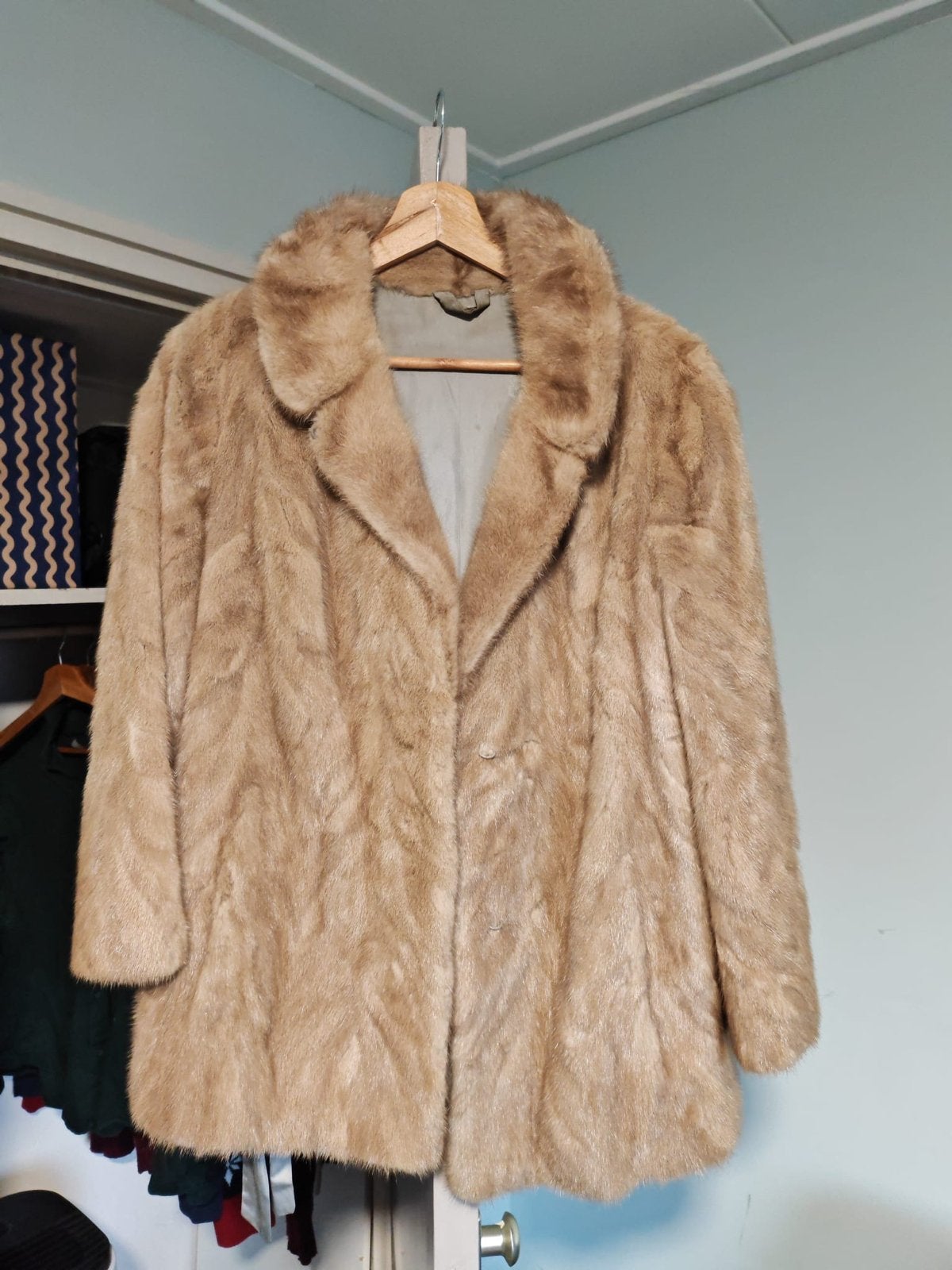 Vintage Beige nertjes Bontjas - Elegante Winterjas, Ophalen of Verzenden, Gedragen, Maat 38/40 (M), Beige