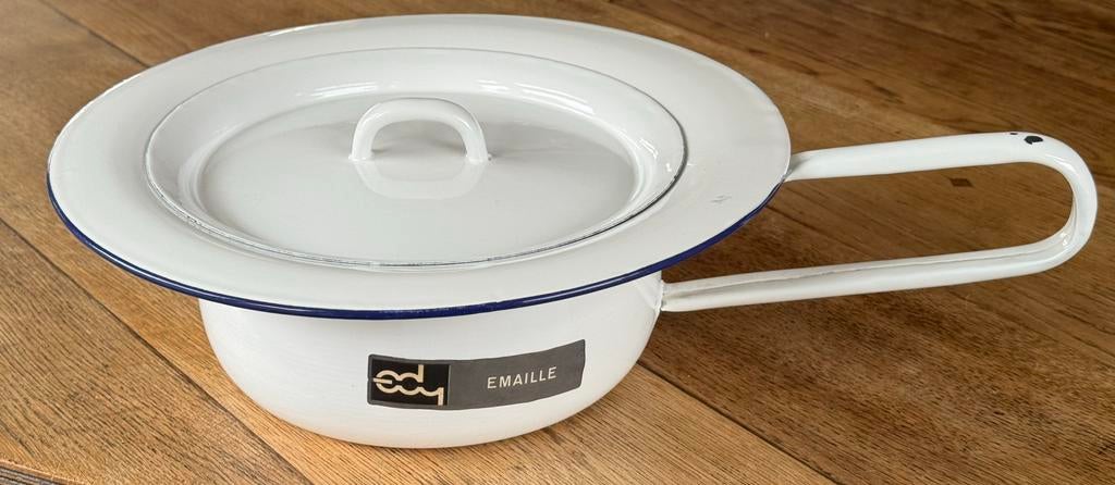 Vintage emaille ondersteek / bedpan met deksel van Edy, Ophalen of Verzenden