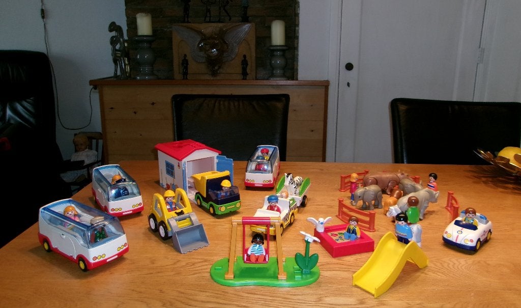Playmobil 1 2 3. Auto met garage , autobussen , dieren , enz, Gebruikt, Complete set, Overige typen, 1.2.3