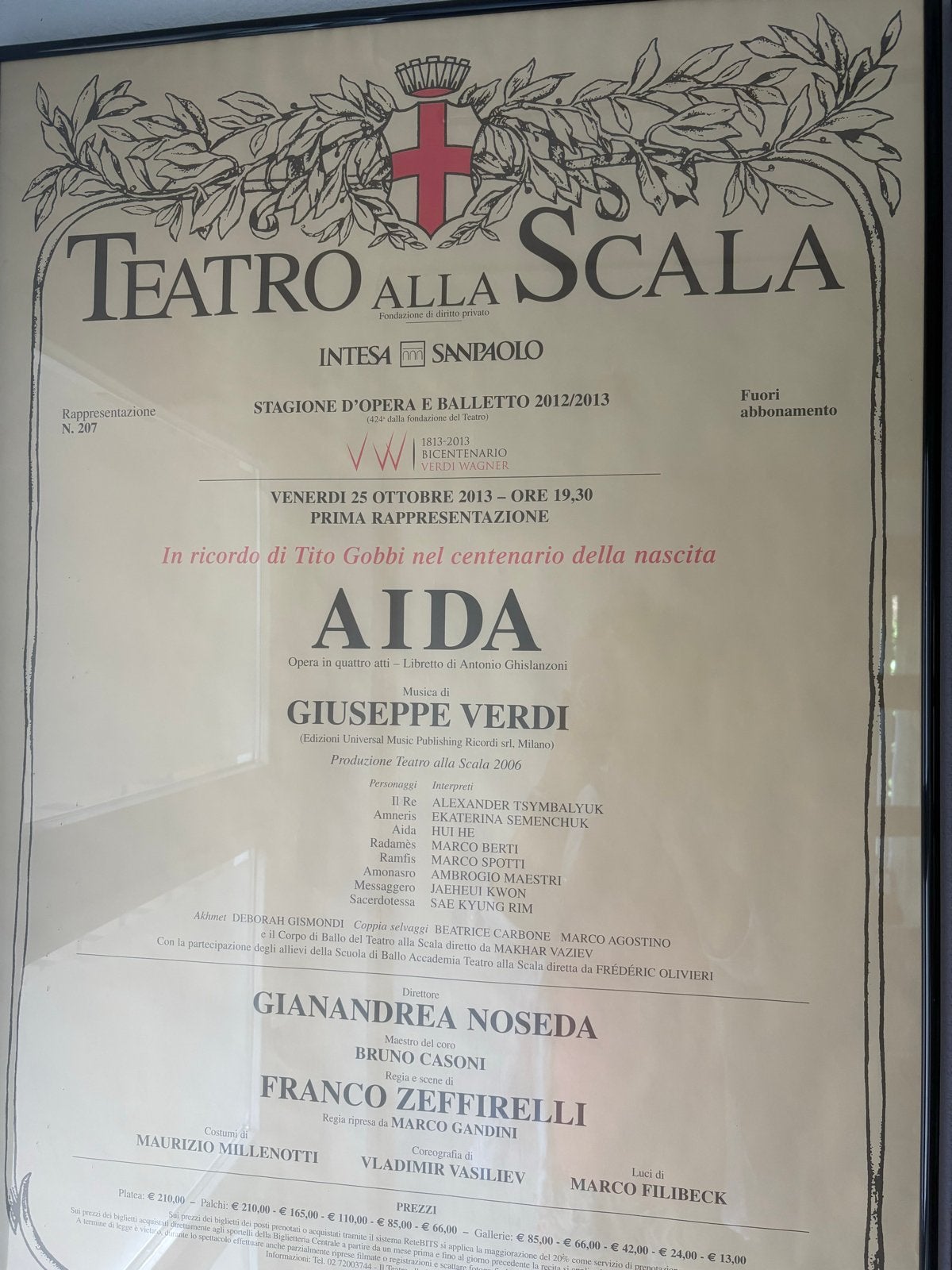 Ingelijste poster Scala Milaan Aida 80x100 cm, Ophalen, Zo goed als nieuw, 75 tot 100 cm, Foto of Poster