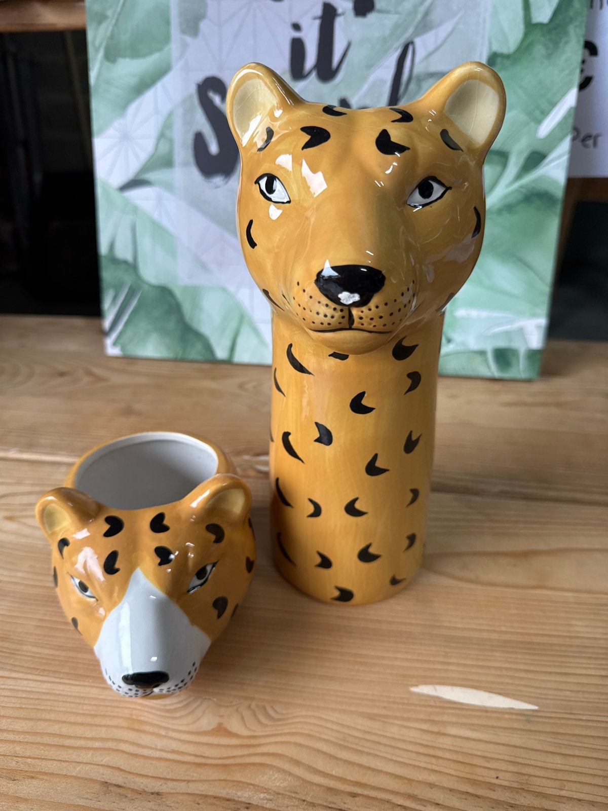 Leopard Vaas en Potje - Unieke Decoratie, Met patroon/structuur, Geel, Ophalen of Verzenden, Zo goed als nieuw