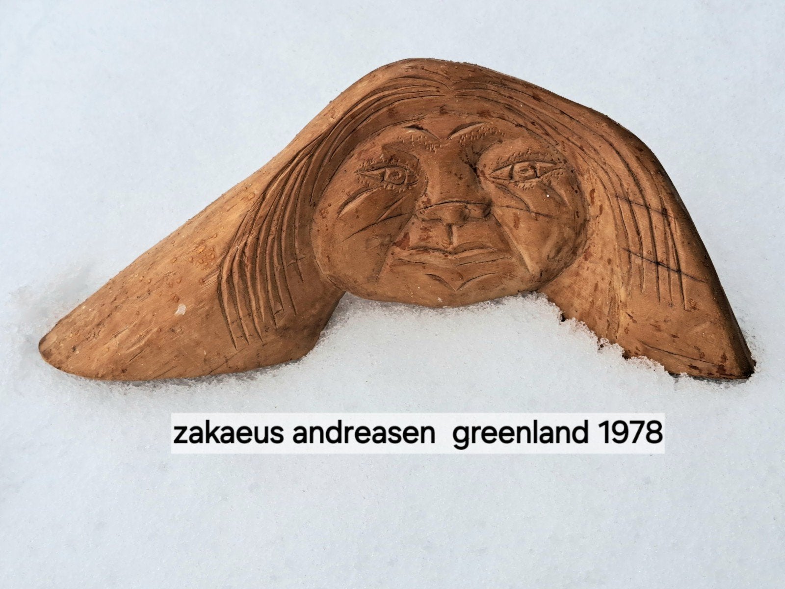 Original Groenlands houtsnijwerk Zakaeus Andreassen1926 1986, Ophalen of Verzenden, Handgemaakt, Hout