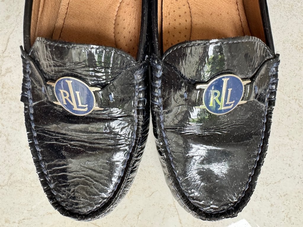Donker-Blauwe halfschoenen RL, 37, logo, lakleer., Sneakers of Gympen, Gedragen, Verzenden, Blauw