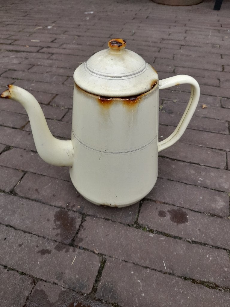 Koffie pot emaille, thee pot, brocante, antiek, decoratie, Antiek en Kunst, Curiosa en Brocante, Ophalen