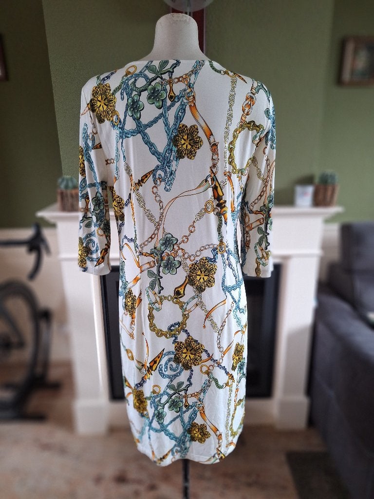 Batida jurk mt 4 L kettingen met mooi v hals element, Meerkleurig, Maat 42/44 (L), Ophalen of Verzenden, Zo goed als nieuw
