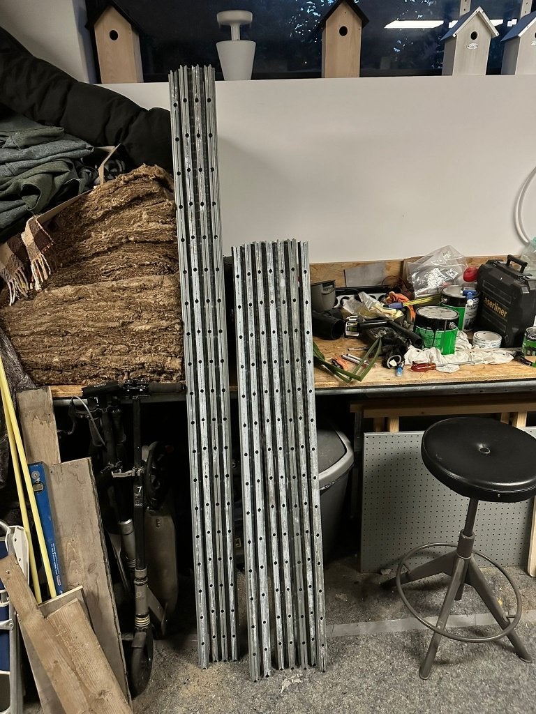 5 staanders (200+150 cm) galva g3/gs3 legboord stelling, Ophalen, Gebruikt