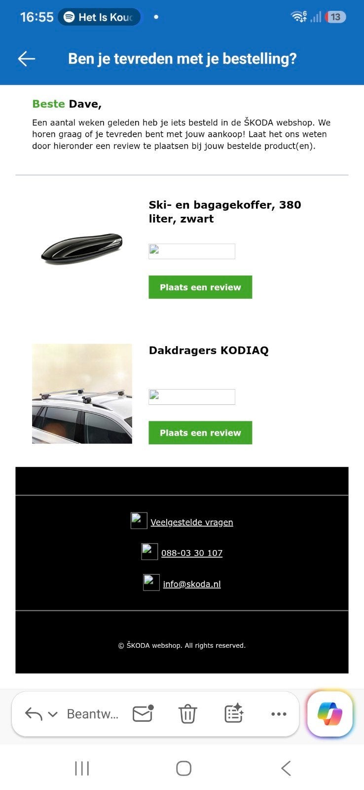Skoda Dakkoffer met dakdragers Zwart - Ruime Opbergruimte vo, Ophalen, Zo goed als nieuw
