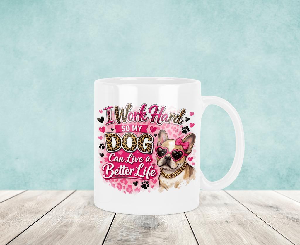 I Work Hard - Franse Bulldog Mok, Verzenden, Keramiek, Nieuw, Overige stijlen