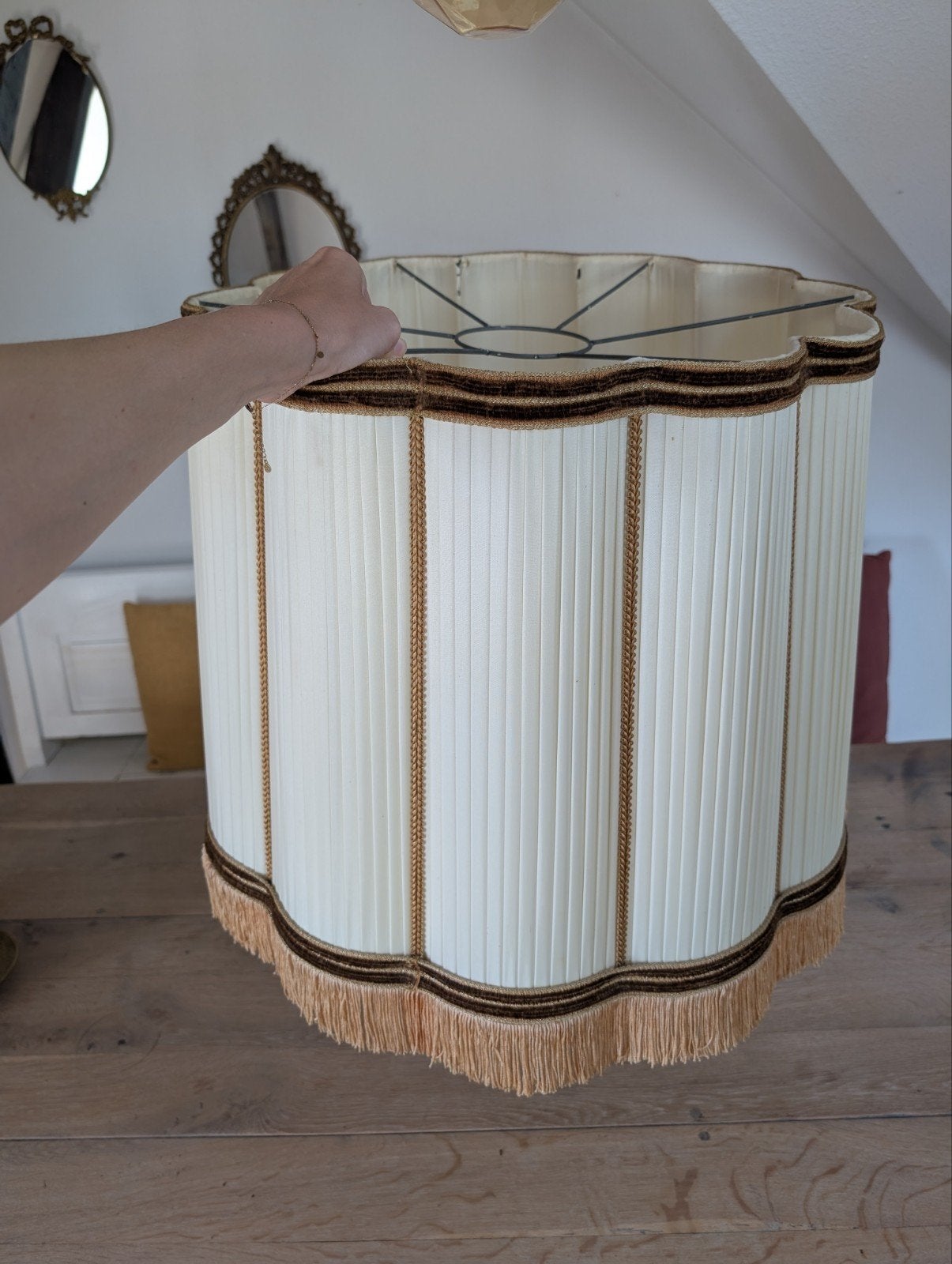 Grote vintage lampenkap met franjes, Ophalen, Rond, 50 cm of meer
