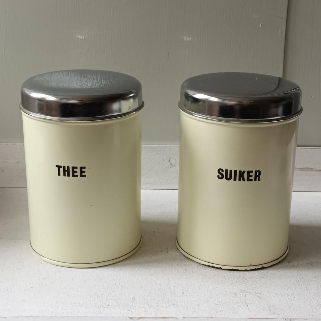 Vintage voorraadblikken 'Thee' en 'Suiker' Brabantia, Ophalen of Verzenden