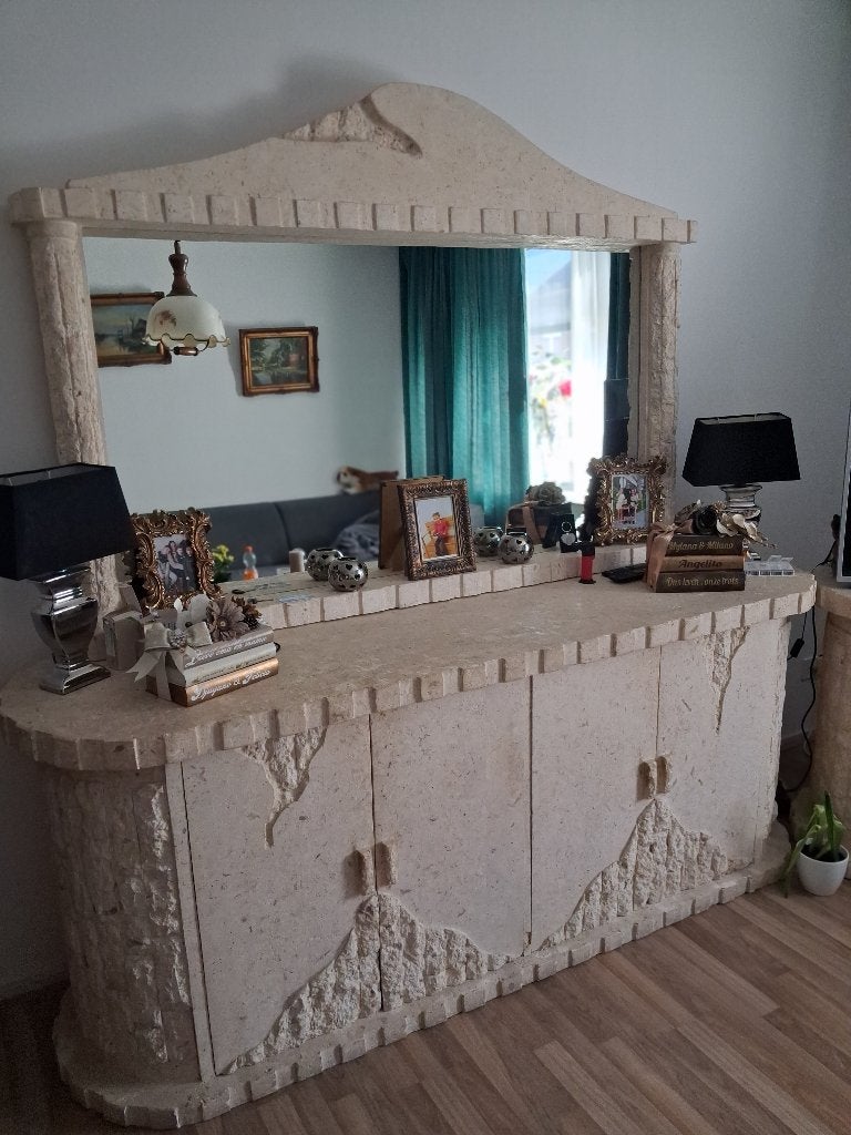 Manhattan Style dressoir + spiegel natuursteen  + Tv kast, Huis en Inrichting, Ophalen, Overige materialen, Gebruikt, Manhattan Style dressoir + spiegel natuursteen  + Tv kast