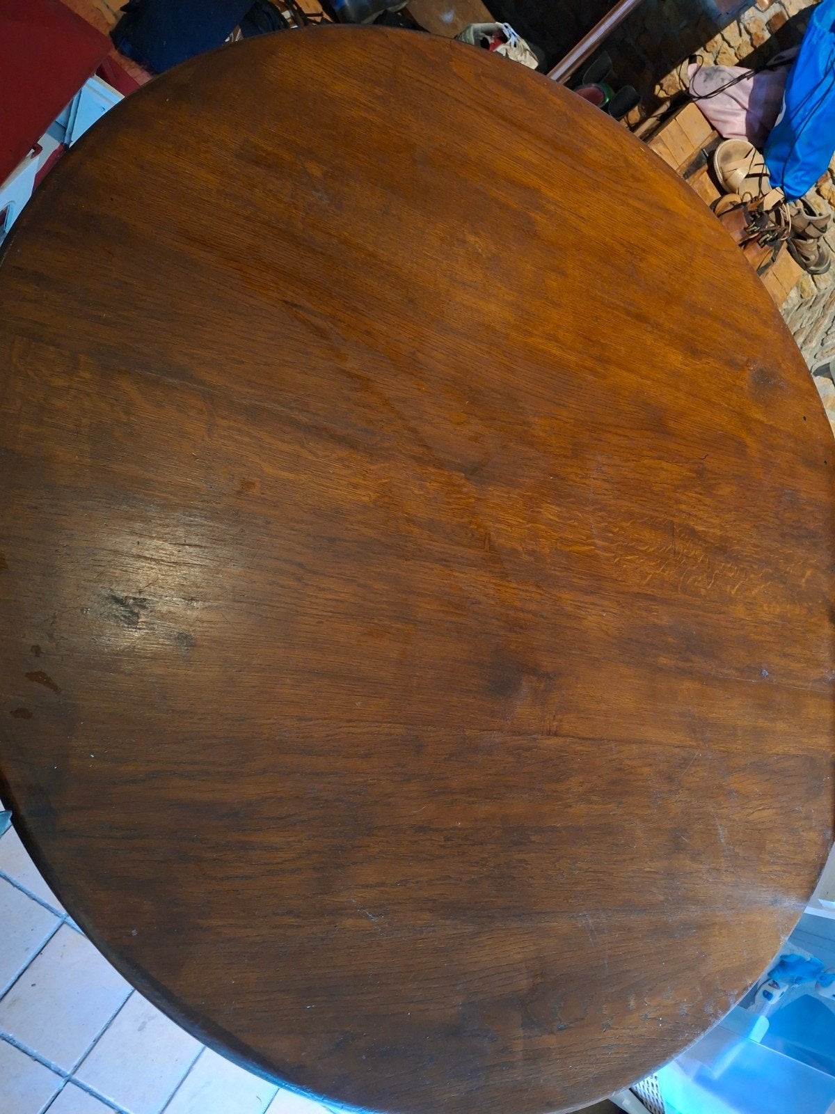 Robuuste houten ronde tafel/ Drentse klaptafel, Ophalen