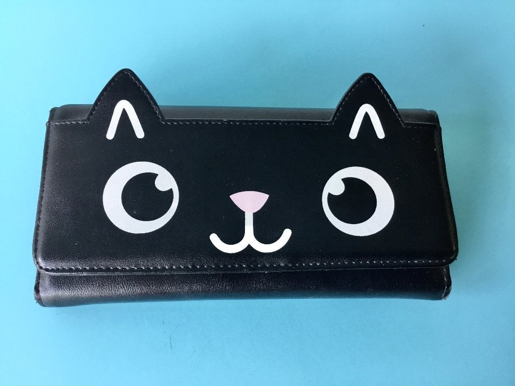 Banned retro fake leren katten portemonnee, Sieraden, Tassen en Uiterlijk, Portemonnees, Ophalen of Verzenden, Gebruikt, Zwart