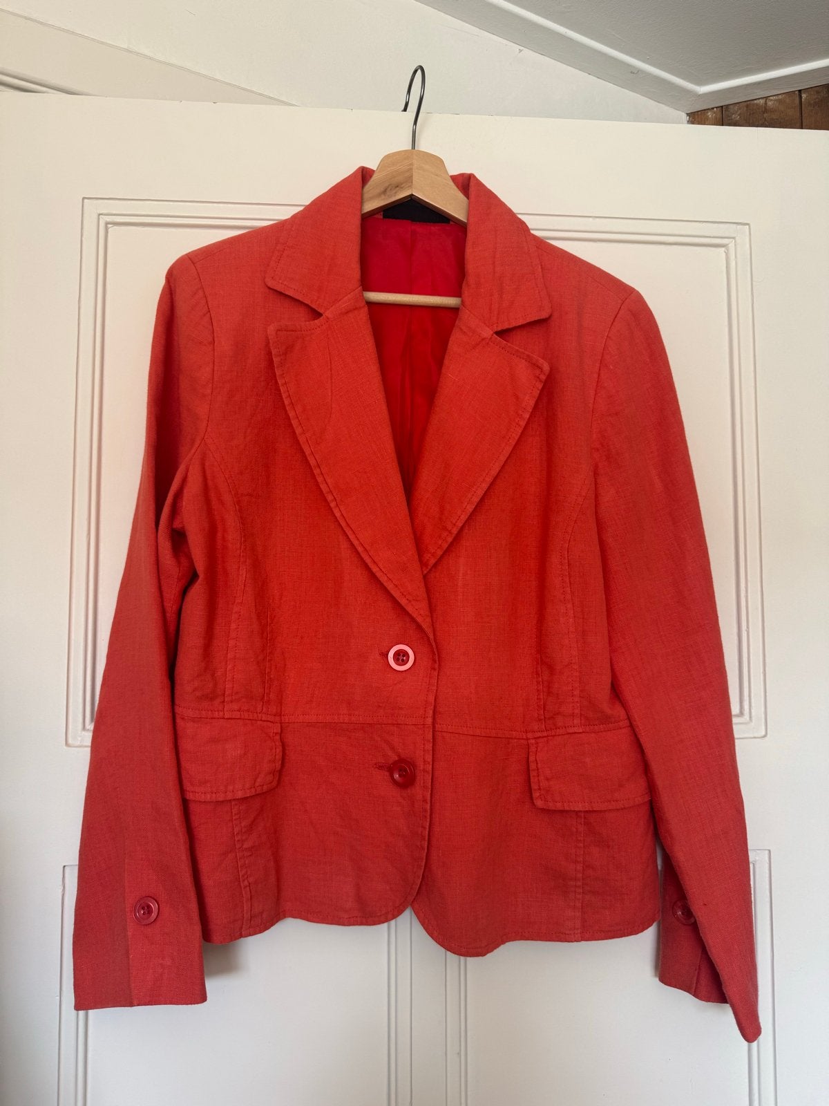 Promiss linnen blazer koraalrood, maat 42, Maat 42/44 (L), Ophalen of Verzenden, Jasje, Gedragen