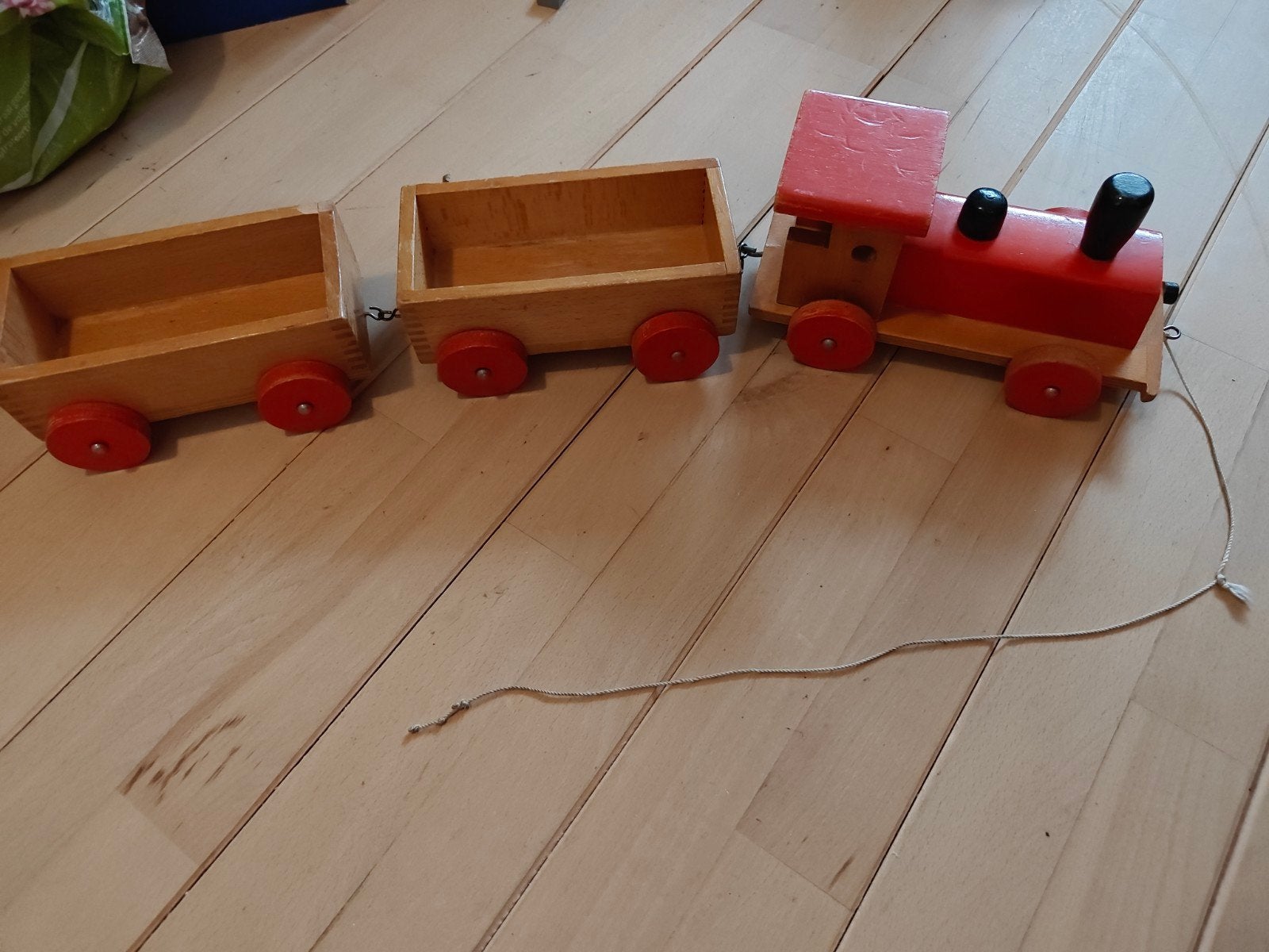 Vintage houten treinset met wagons, Ophalen, Gebruikt, Duw- of Trekspeelgoed