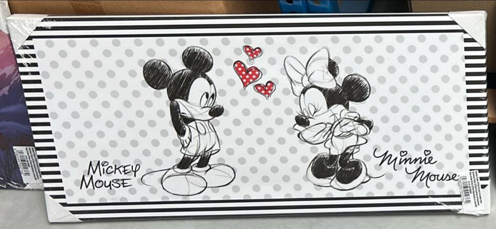 Mickey en Minnie Mouse Canvas Schilderij - 70x33 cm, Nieuw, Ophalen of Verzenden, Schilderij, 5 – 50