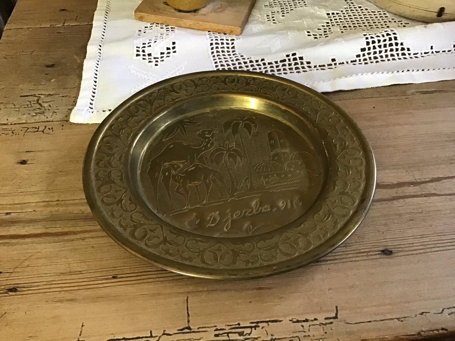 Vintage geelkoperen schaal uit Tunesie, Ophalen of Verzenden