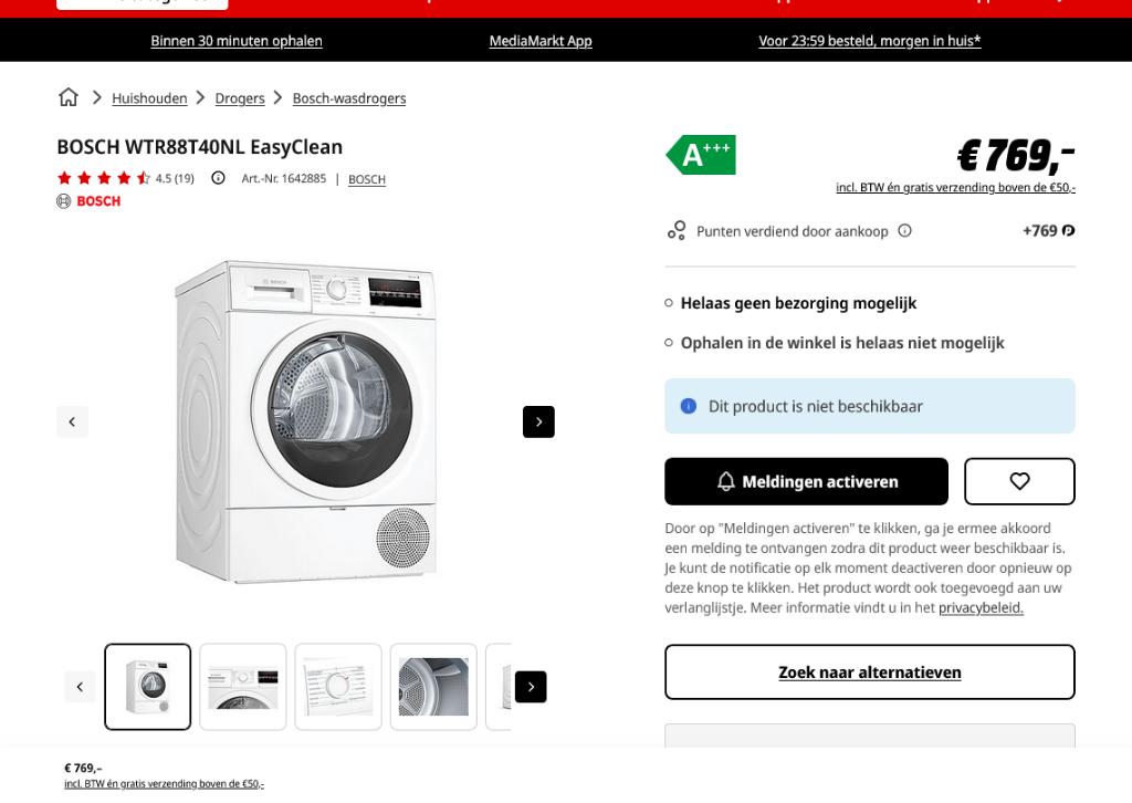 BOSCH Zeer zuinige warmtepompdroger met energieklasse A+++, Witgoed en Apparatuur, Ophalen, 6 tot 8 kg, Minder dan 85 cm, Zo goed als nieuw