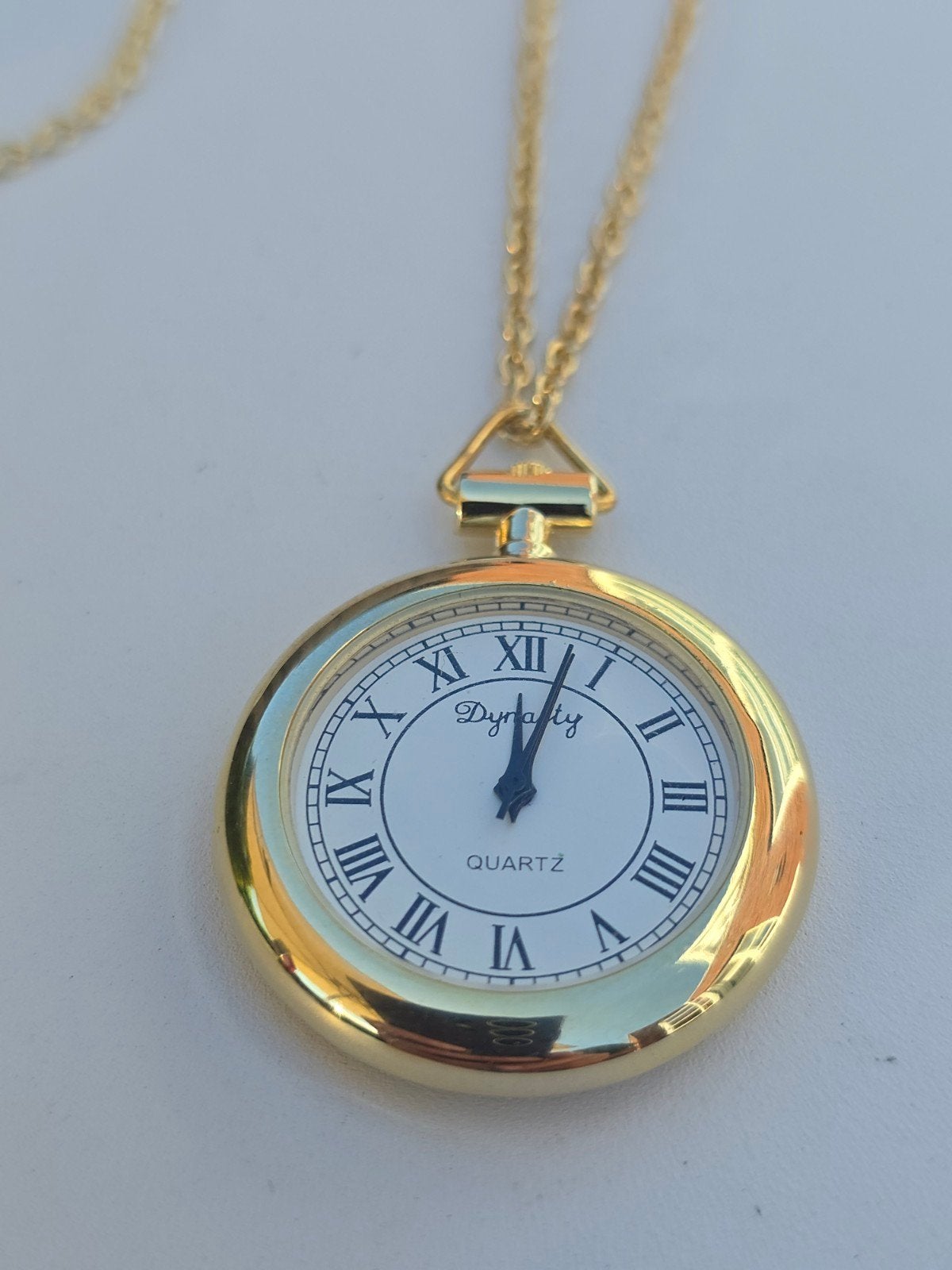 Vintage Dynasty quartz zakhorloge/kettinghorloge met ketting, Ophalen of Verzenden, Zo goed als nieuw, Zakhorloge