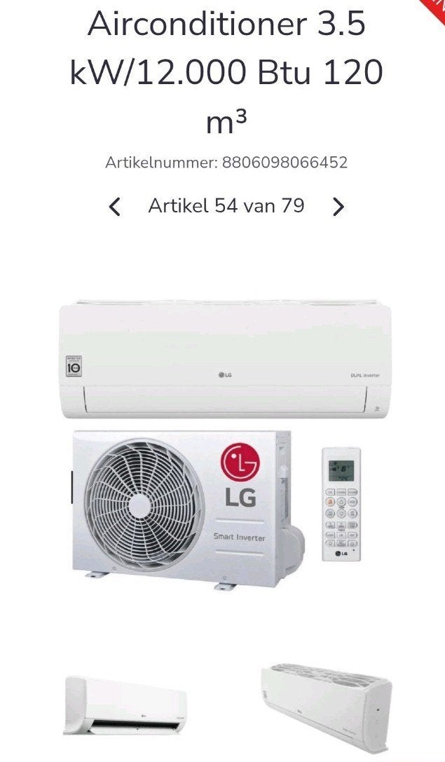 Airco LG 3,5KW WIFFI 1500 EURO BINNEN 8 DAGEN GEPLAATST, Nieuw, 3 snelheden of meer, Ophalen of Verzenden, 100 m³ of groter