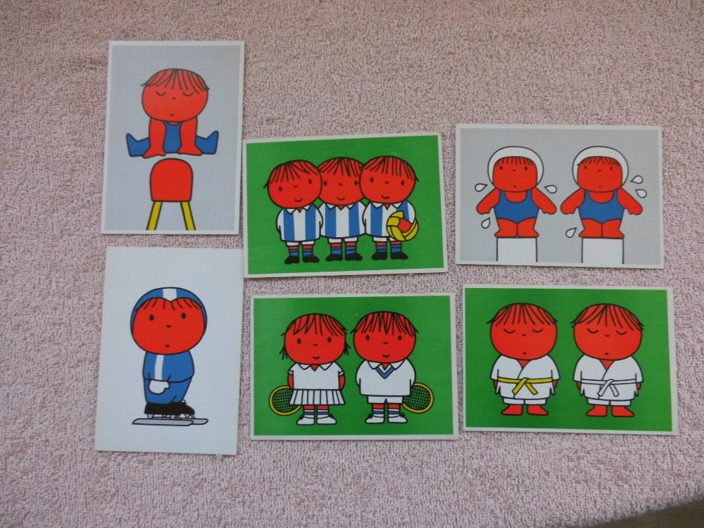 Vintage Ansichtkaarten Dick Bruna Sport Thema (6 stuks), Verzamelen, Ophalen of Verzenden, 1960 tot 1980, Gelopen, Sport en Spel